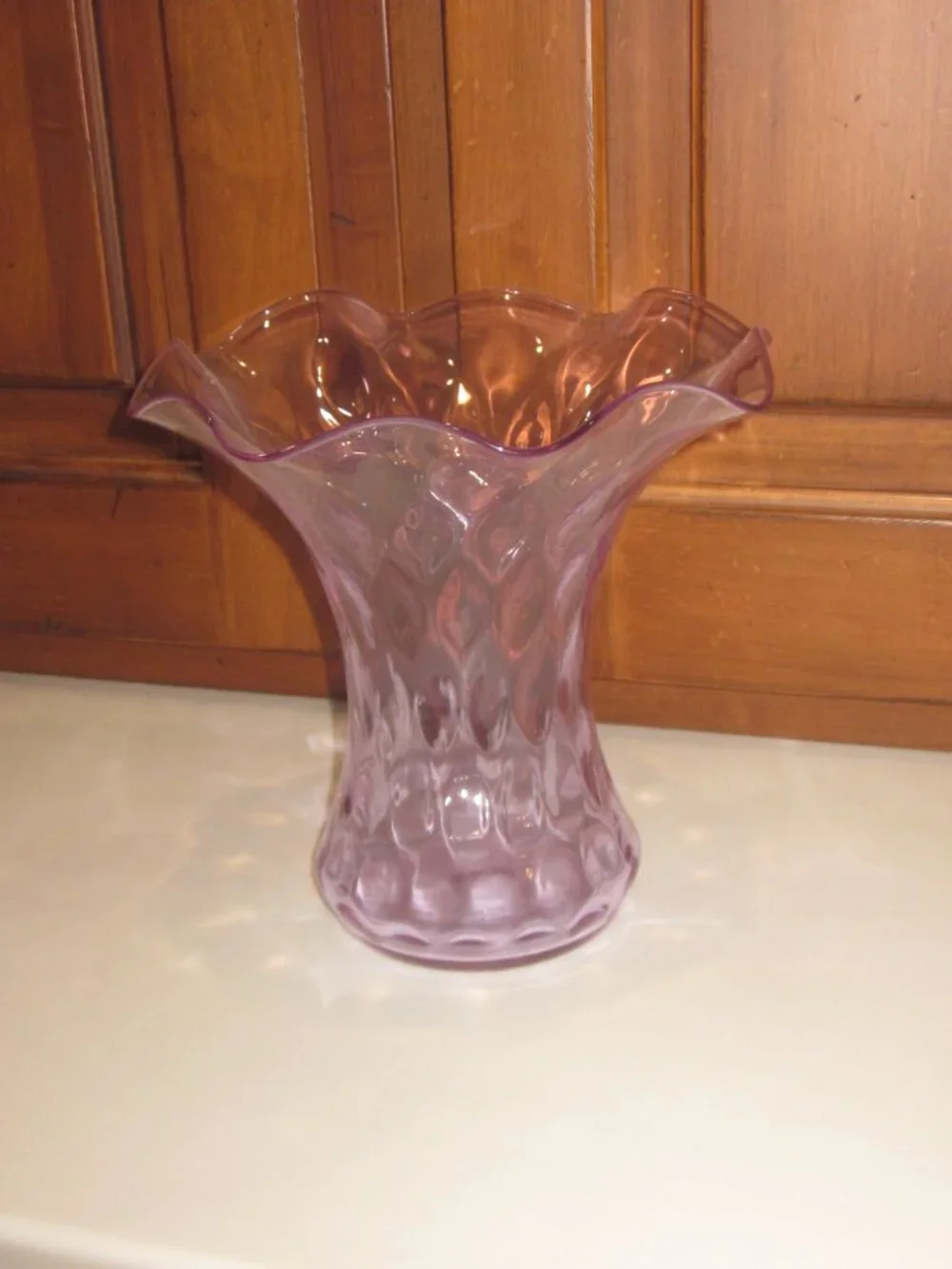 Lavender Glass Ruffled Vase Vintage